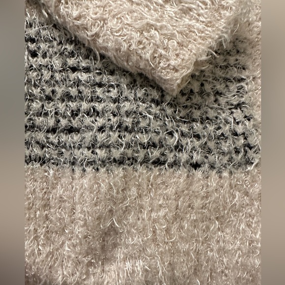 Charming Charlie Striped Eyelash Fuzzy Open Cardigan Color Block Cream and Black - Picture 6 of 10